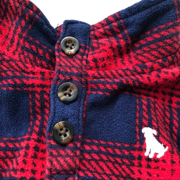Baby boy pullover fleece Carters blue red plaid Henley - Picture 3 of 7